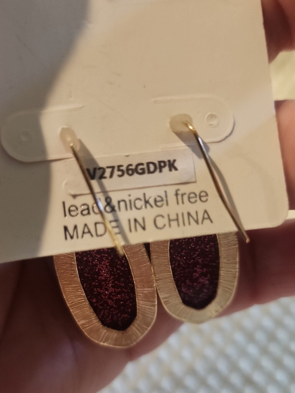 Gold-Trim Pink Glitter Drop Earrings - Picture 3 of 3